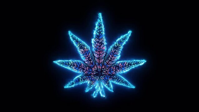 Glowing blue Cannabis Leaf 420 high day trippy energy Smoking joint 3d texture vj loop pattern festival background