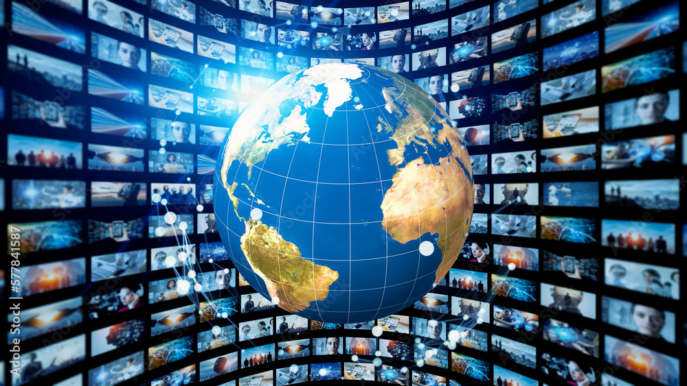 Poster Global communication network concept. Image analysis. Digital transformation. AI (Artificial Intelligence).
