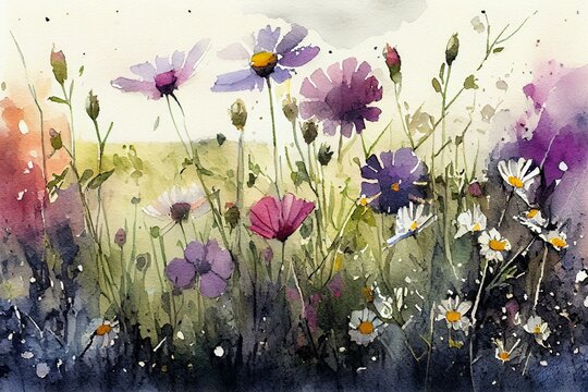 A field of wildflowers, watercolour style generative AI
