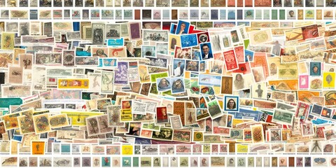 Meticulously organized stamp collection with stamps from all over world sorted, concept of Orderly and Systematic, created with Generative AI technology
