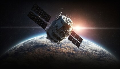 Satellite in orbit around the earth created with generative ai technology