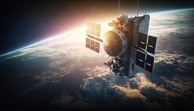 Satellite in orbit around the earth created with generative ai technology