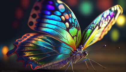 up close iridescent rainbow butterfly generative AI