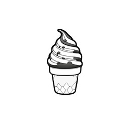 cartoon ice cream in black and white style for coloring. Vector illustration