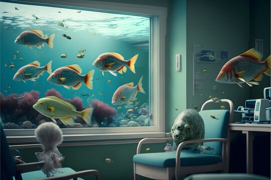 Hospital Community Room Transformed Into An Aquatic Oasis With Abundance Of Fish