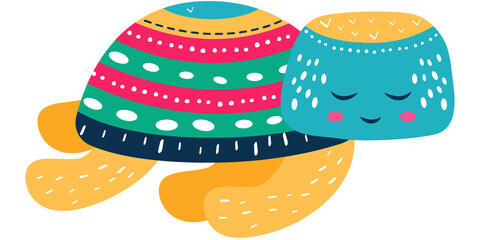 Sweet funny animal turtle, kids illustration