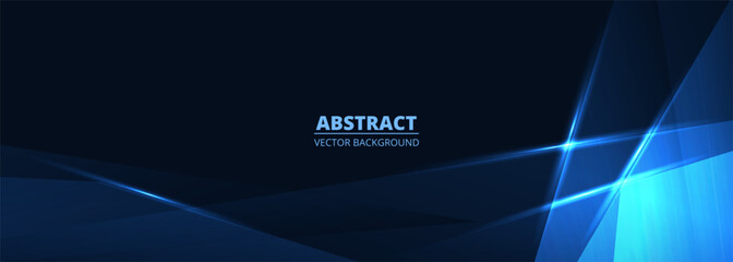 Obraz premium Modern trandy abstract blue wide banner for business, corporate, brochure, banner, cover or poster. Abstract blue wide background with geometric dynamic glowing diagonal lines. Vector illustration