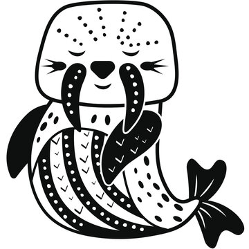 recommend clip art: Cute walrus doodle illustration