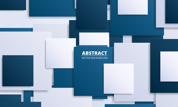 White And Blue Abstract Background With Square Shapes. Geometric Modern Banner. Vector Illustration