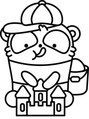 Funny cute panda, lineal illustration