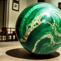 Illustration of a big green marble sphere with light veins.