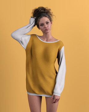 mujer en suéter amarillo