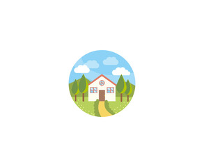  landscape scene with  house flat style icon