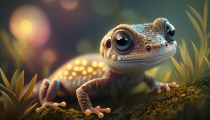 cute baby gecko close up generative AI - obrazy, fototapety, plakaty