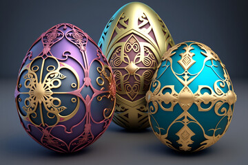 3D Illustration Of Bright And Colorful Easter Eggs, With Ornate Designs And 3D Details, Generated, Easter Holiday, Generative Ai