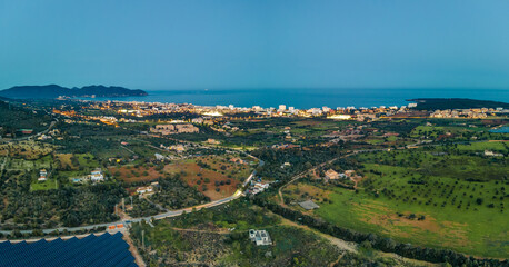 Fototapeta na wymiar Sa Coma, Mallorca Fields, Aerial Photo, Late Evening