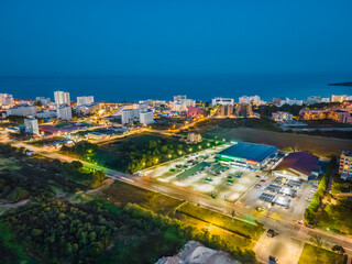 Obraz na płótnie Canvas Cala Millor at Night from the Air / Mallorca from Drone, Aerial Photo