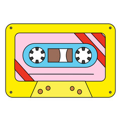 Retro audio cassette tape, doodle style flat vector