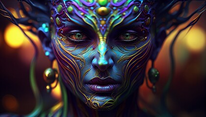 Woman Portrait. Meditation, DMT, higher consciousness and transcendental concept. Self-transforming elf machines.