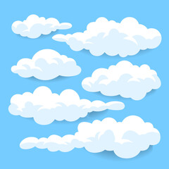 Cartoon White Clouds on Blue Background Vector Set