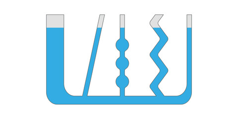Communicating vessels experiment. Connected vessels diagram. Vector illustration isolated on white background.