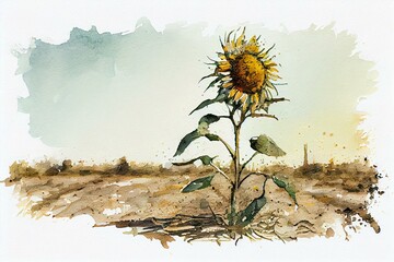 A sunflower in a field, watercolour style generative AI