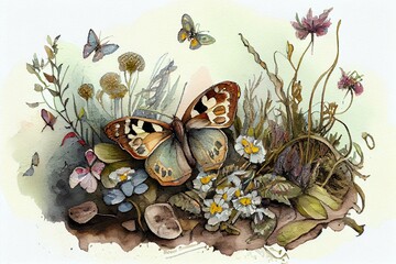 A butterfly garden, watercolour style generative AI