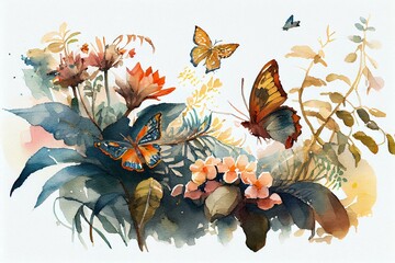 A butterfly garden, watercolour style generative AI