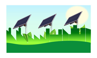 Green City. Green energies and windturbine. Vector illustration.
