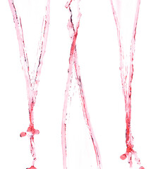 Red juice from splash in Air. Water red tomato pour from sky and purify clean natural. Wine shape form of water splashing flow celebrate over White background Isolated
