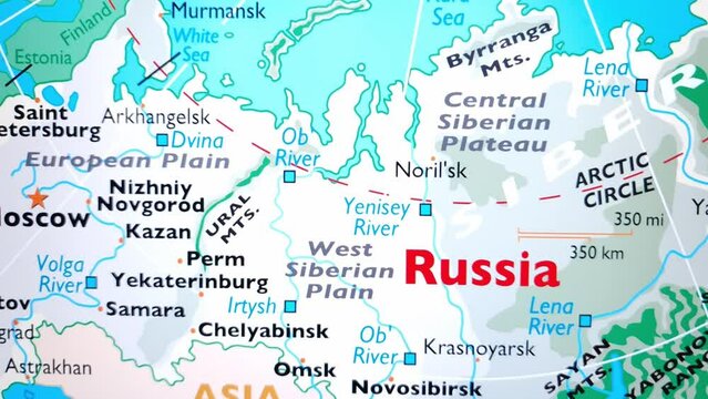 Russia map displayed on digital device screen