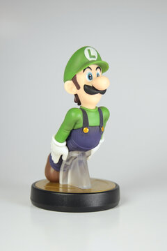 New York, NY - October 9, 2021: Nintendo Super Smash Brothers series Luigi Amiibo isolated