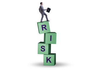 Risk management concept with businessman on cubes
