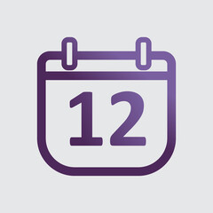 purple color minimalist calendar icon. Day 12 calendar symbol. outline calendar with gradient. simple design. Isolated vector item. notification, memo, organization, time management. day twelve
