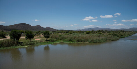 Robertson, Western cape, South Africa. 2023. An expanse of the River Breede near Roberson where the Blue Gum trees have been removed.