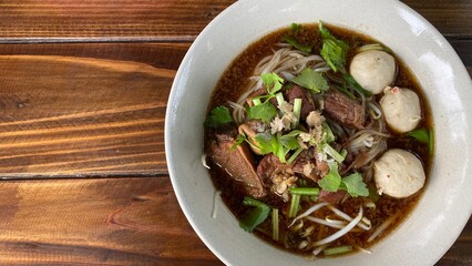 Thai noodle soup. Thai style noodle pig. 