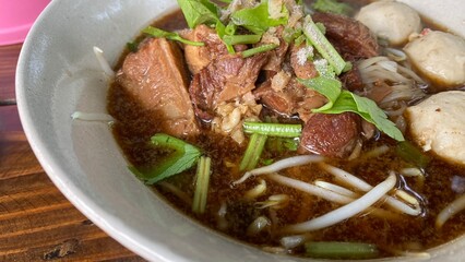 Thai noodle soup. Thai style noodle pig. 