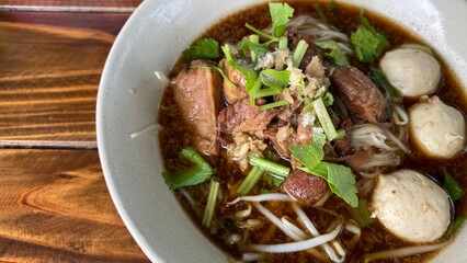 Thai noodle soup. Thai style noodle pig. 