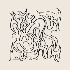 Cartoon with a red fire element in it. Old-fashioned seamless pattern.