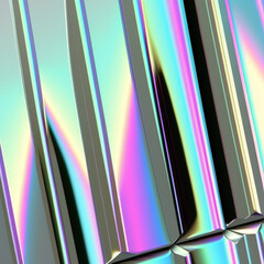 Seamless iridescent silver holographic chrome foil vaporwave background texture pattern. Trendy pearlescent pastel rainbow prism effect. Corrugated ribbed privacy glass refraction rendering
