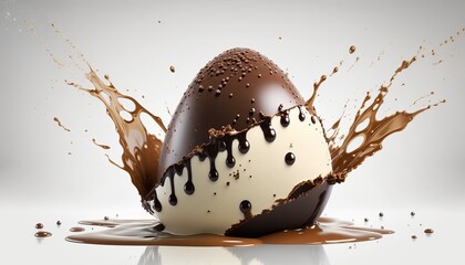 Easter Chocolate Egg with Liquid Splash. AI Generative.