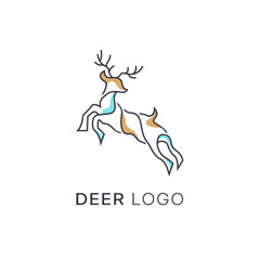 outline deer line art logo vector icon, Simple minimalist monoline deer logo design