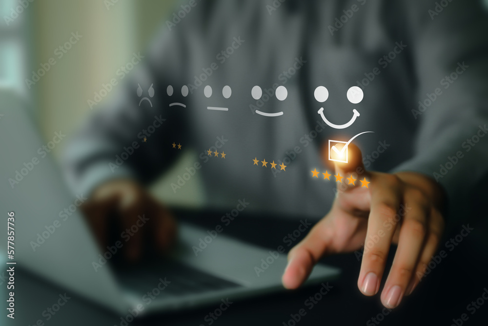 Aufkleber customer service satisfaction survey feedback for business review rating and best service or finance