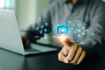 Cyber security or cybercrime attack and threats to the Internet personal information computer network or key lock login to privacy website protection or email access identity concepts.