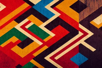 Fototapete Boho-Stil Ethnic Colored Bohemian Pattern, Geometric Elements, African Mud Cloth, Tribal Design. Generative AI
