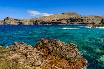 View on the Atlantic ocean close to natural pools Las Salinas de Agaete in Puerto de Las Nieves on Gran Canaria, Spain.