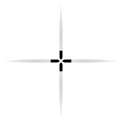 四方から発射された4個の黒い弾丸の衝突、白背景