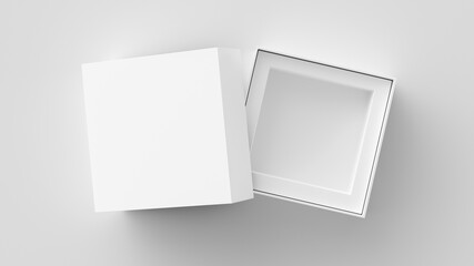 Square open box packaging mockup on white background. Template for your design