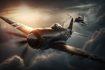 Aerial Battle of Honor - Fighter Jets from the Second World War Engage in a Dogfight Generative AI
 - obrazy, fototapety, plakaty