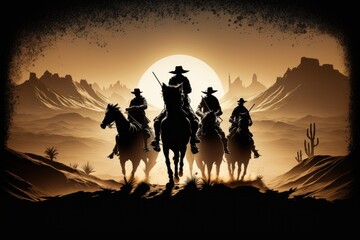 Cowboys Ride Across the Red Evening Skies Generative AI
 - obrazy, fototapety, plakaty